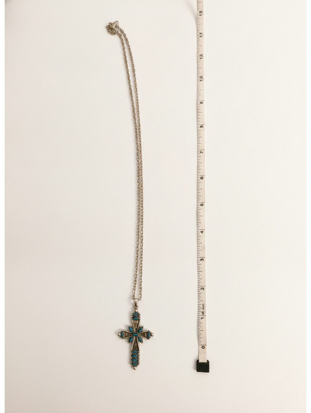Vintage Silver Cross Necklace with Turquoise Inlay
